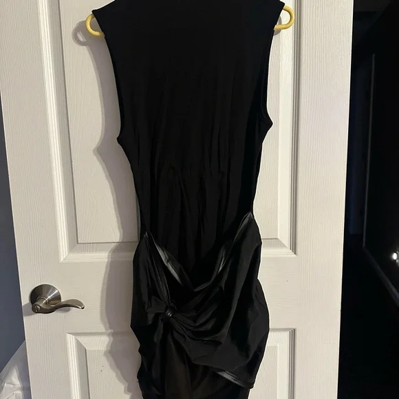 Cider Black High neck Ruched  Knotted Mini Dress w/Branded Tag - Picture 2 of 5